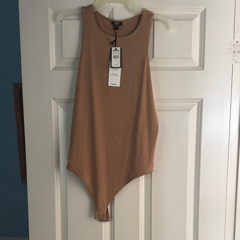Express Brown Tan Sleeveless Fitted Bodysuit
